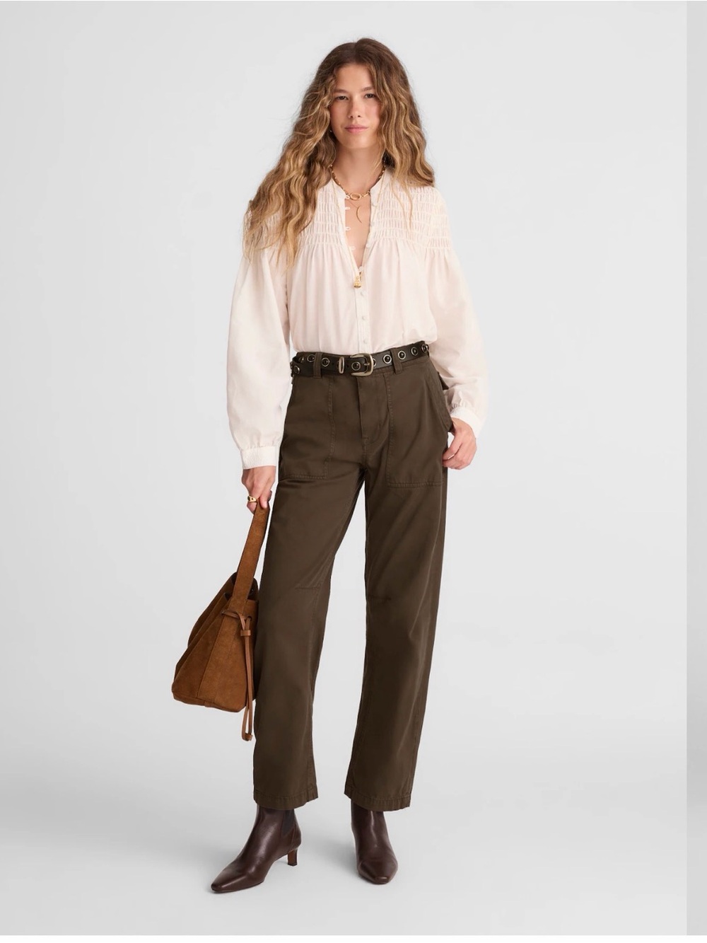 Madewell Darted Barrel Leg Pant / Field Olive / 24